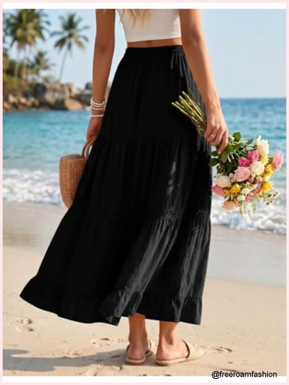 Boho Cotton Lace Crochet Flowy A-Line High Waisted Maxi Skirt